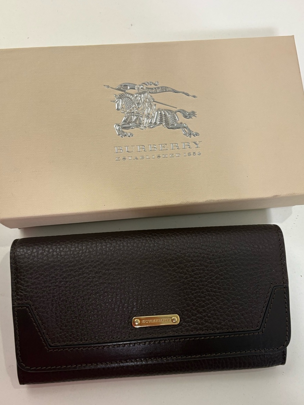 Burberry Brown Pebbled & Smooth Leather Continental Wallet